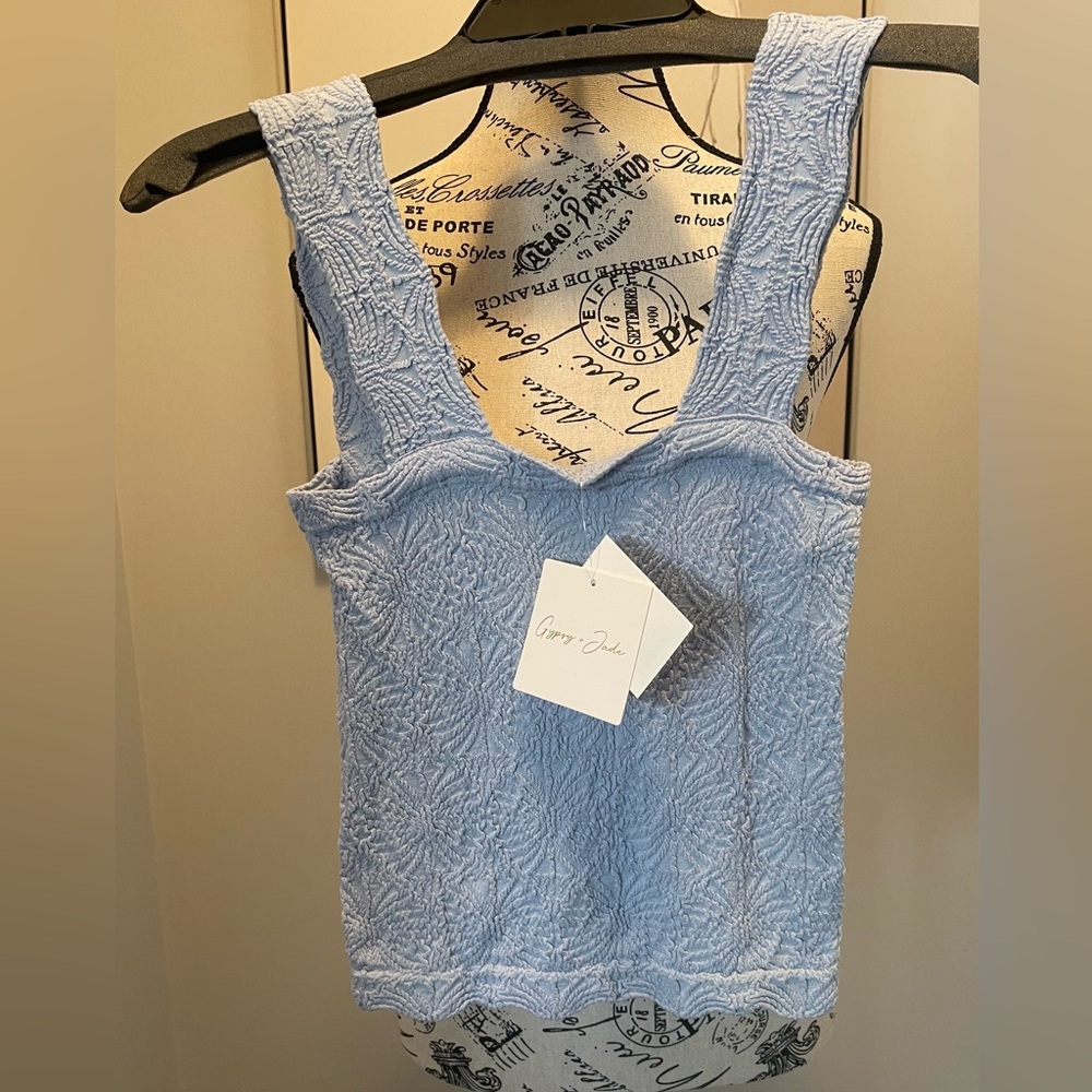 Gypsy & Jade Light Blue Textured Sleeveless Top - Size Small - Picture 3 of 9